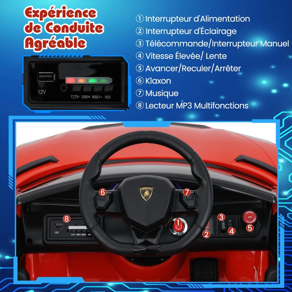 Promotion Lamborghini 12V elektrinis žaislinis automobilis vaikams raudonas spalvos