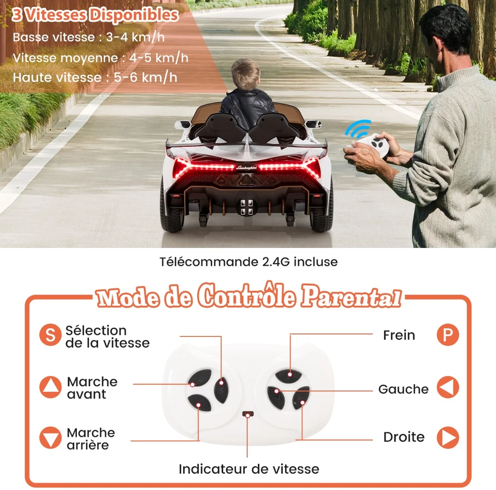 Promotion Lamborghini vaikų elektrinis automobilis su pulteliu baltas