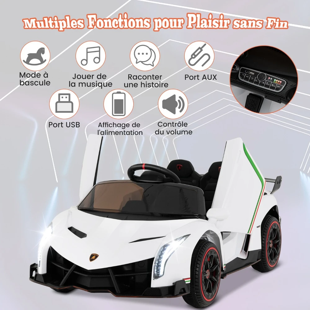 Promotion Lamborghini vaikų elektrinis automobilis su pulteliu baltas
