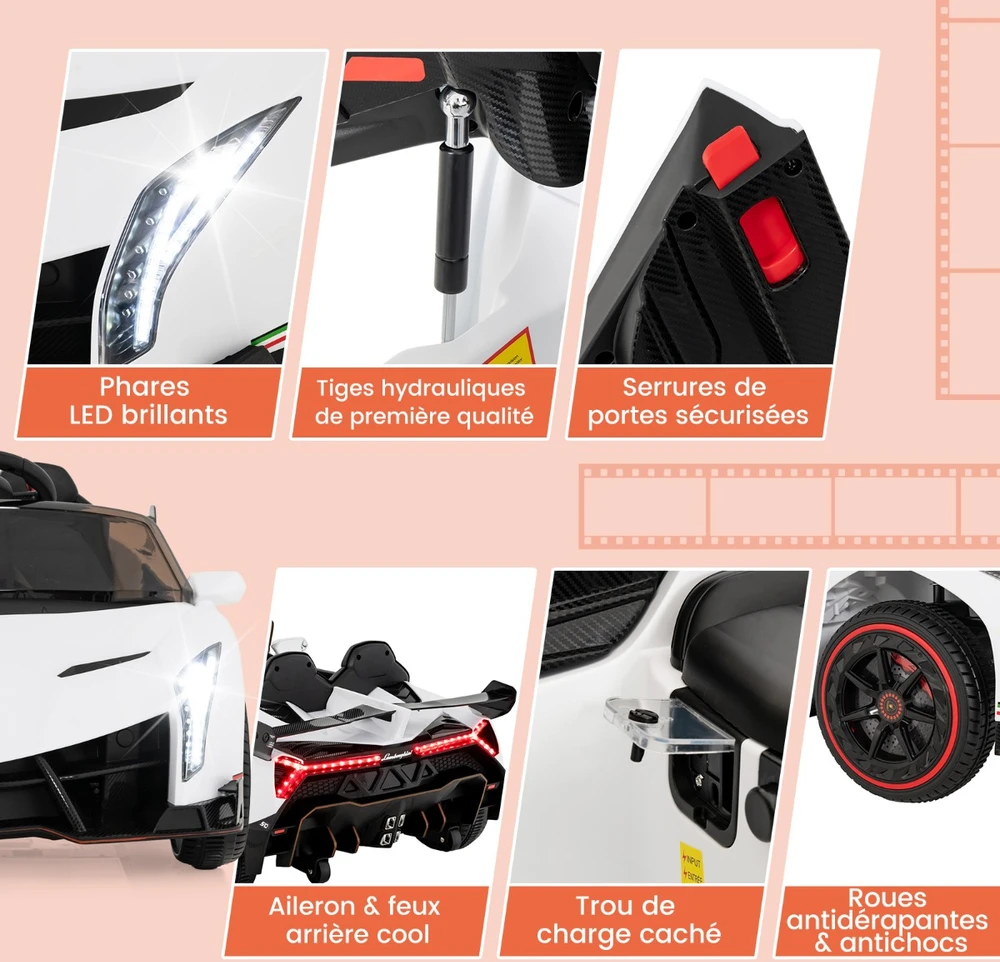 Promotion Lamborghini vaikų elektrinis automobilis su pulteliu baltas