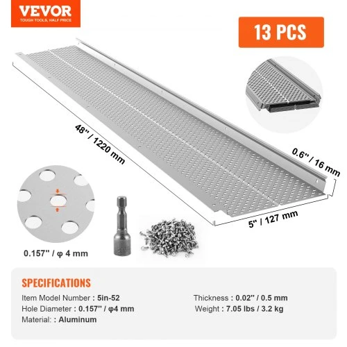 VEVOR Latakų apsauga, aliumininė, 13 vnt., bendras ilgis 15,9 m, plotis 13 cm
