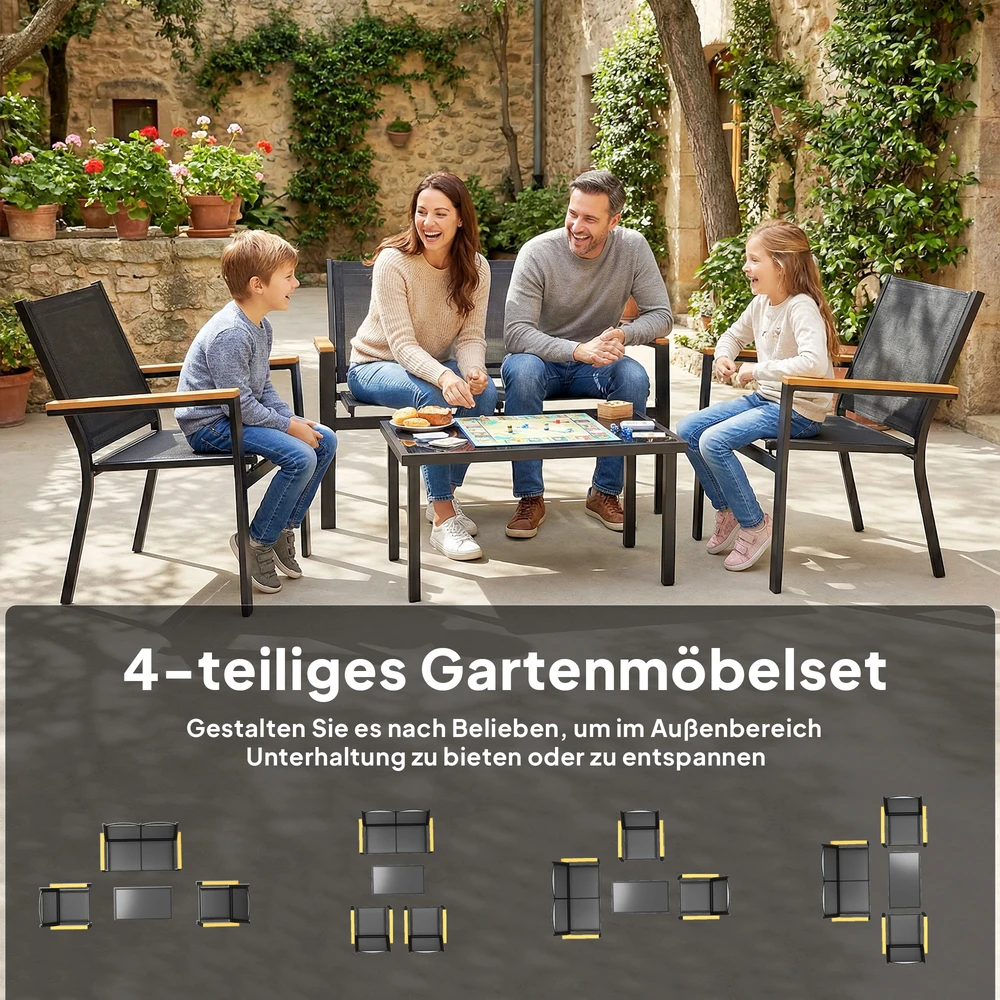 Aosom Lauko baldų komplektas 4 asmenims, metalas, juodas, 110 x 63,5 x 84 cm