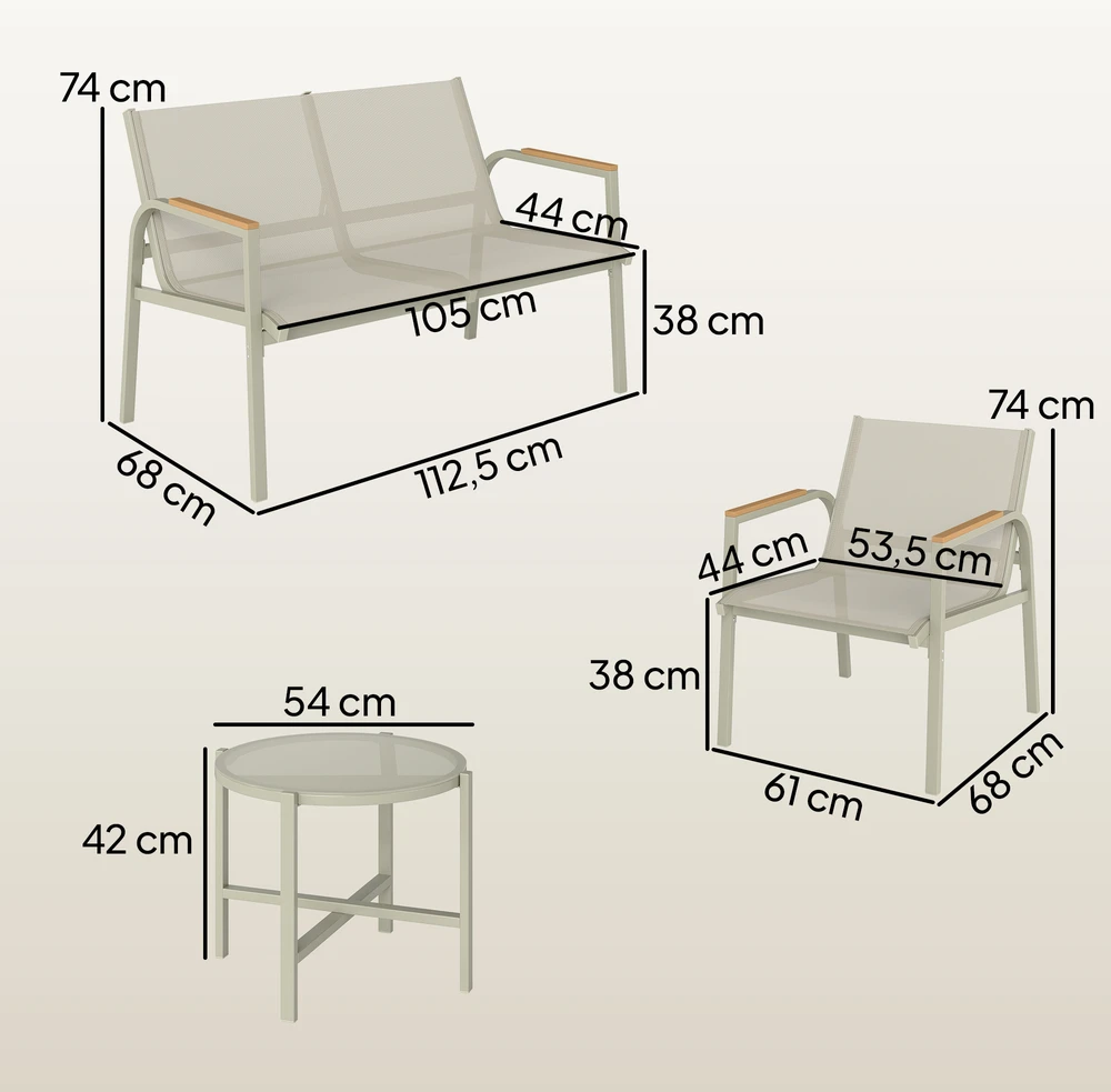 Aosom Lauko baldų komplektas, 4 dalių, žalias, metalas, 4 asmenims