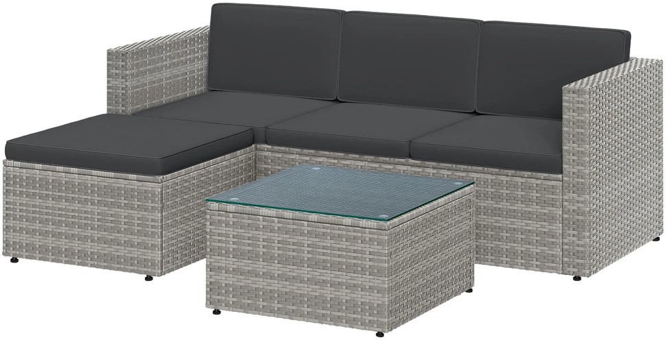 Koduva Lauko baldų komplektas iš PE poliratano, 3 vietų sofa, staliukas ir pakojis, pilkas