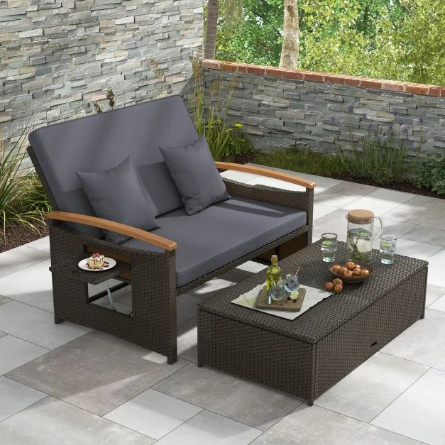 Promotion Lauko daybed komplektas su saugojimo ottomanu, pilkas