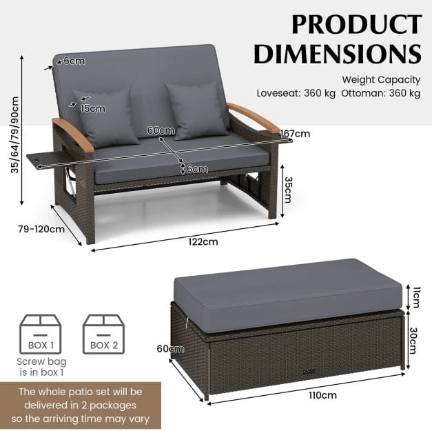 Promotion Lauko daybed komplektas su saugojimo ottomanu, pilkas