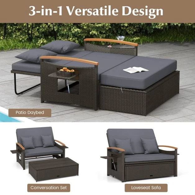 Promotion Lauko daybed komplektas su saugojimo ottomanu, pilkas