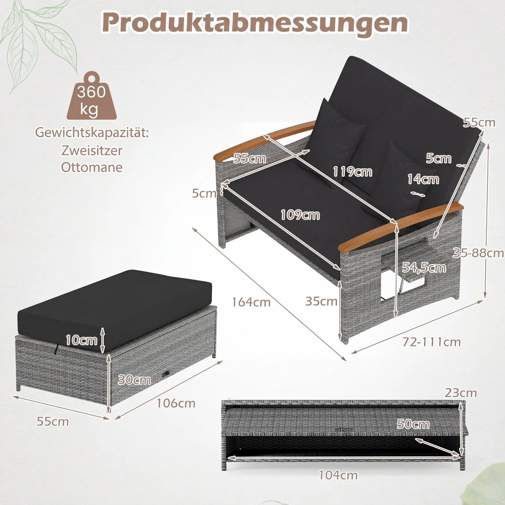Promotion Lauko gulimasis krėslas su pufu ir daiktadėže, 2 vietų, smėlio spalvos