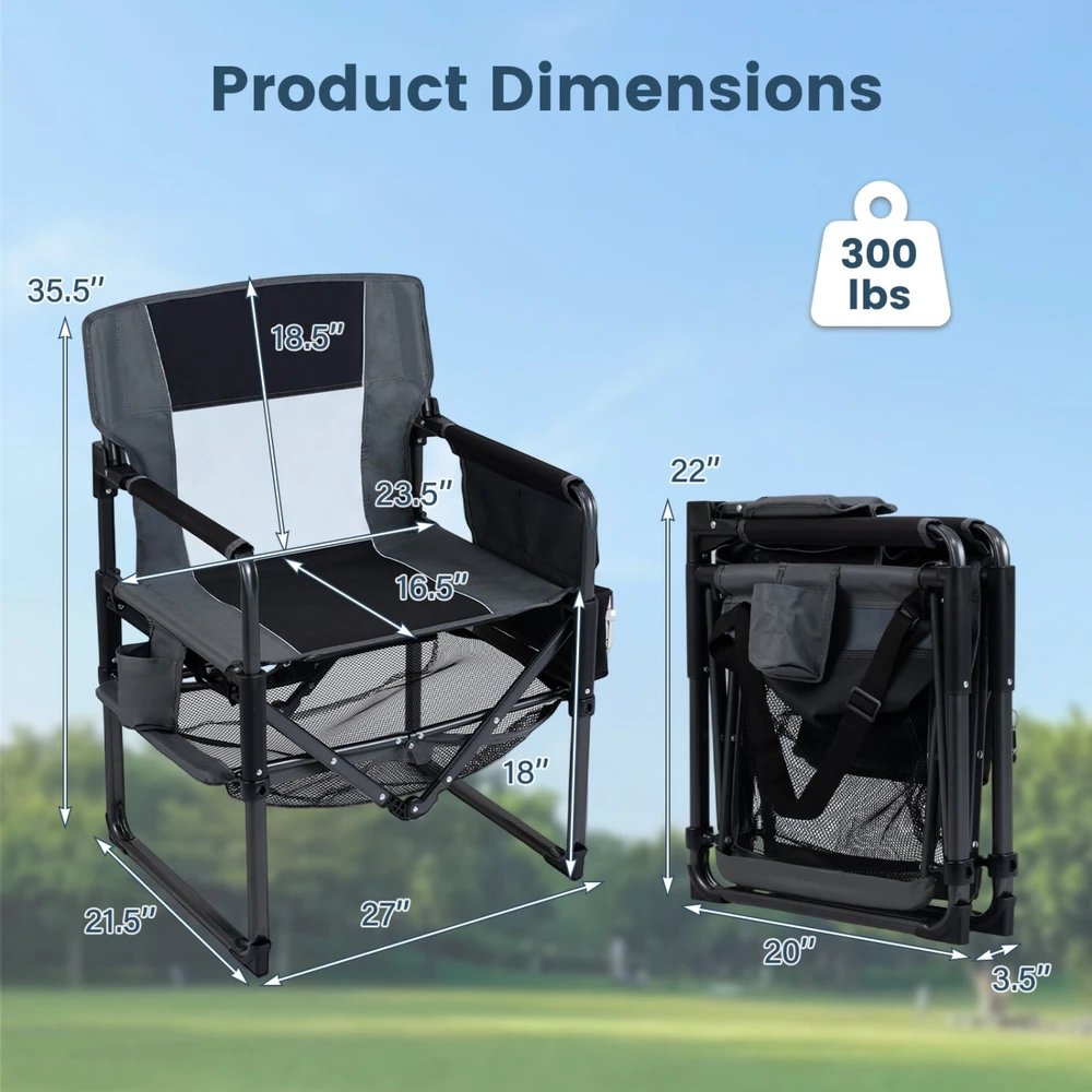 Promotion Lauko kėdė su puodelio laikikliu ir butelių atidarytuvu, juoda / pilka