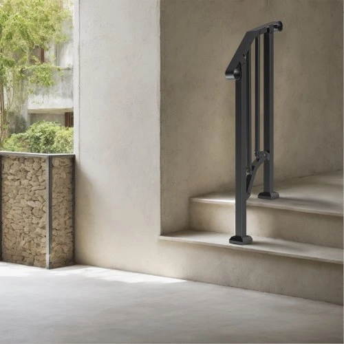 VEVOR Lauko laiptų turėklas BP-12, 1-2 pakopoms, anglinis plienas, juodas, 154 x 8 x 99 cm