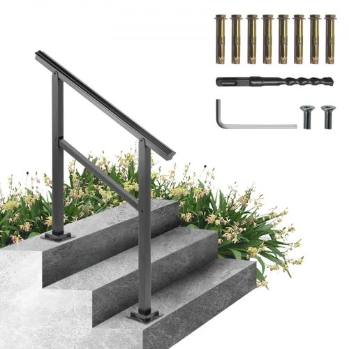 Koduva Lauko laiptų turėklas VEVOR LZHG-3FT, aliuminis, juodas, 91 x 90 cm, 2-3 pakopoms