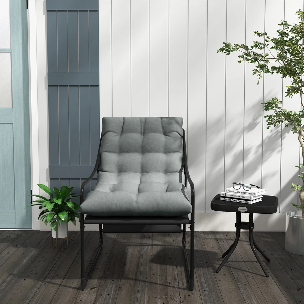 Aosom Lauko lounge kėdė, storas paminkštinimas, nerūdijančio plieno rėmas, 62 x 110 x 88 cm, pilka / juoda