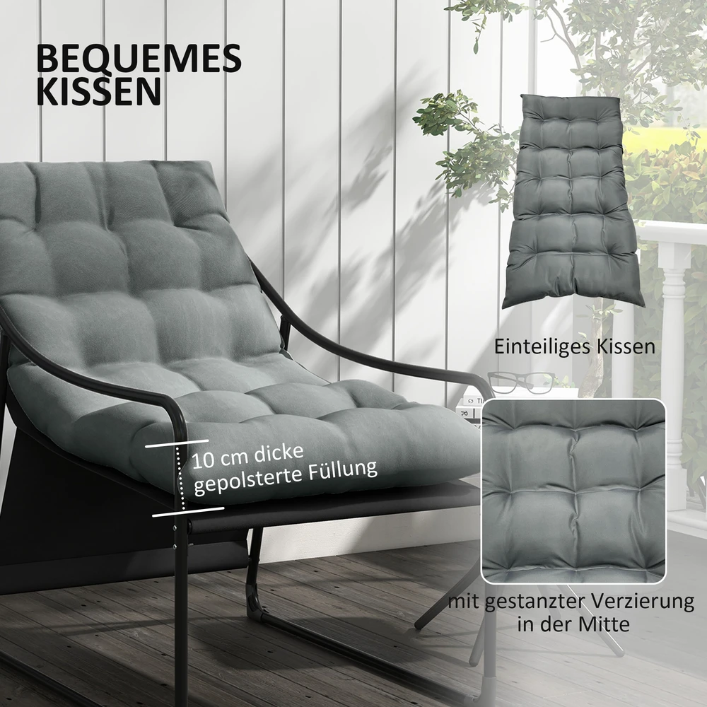 Aosom Lauko lounge kėdė, storas paminkštinimas, nerūdijančio plieno rėmas, 62 x 110 x 88 cm, pilka / juoda