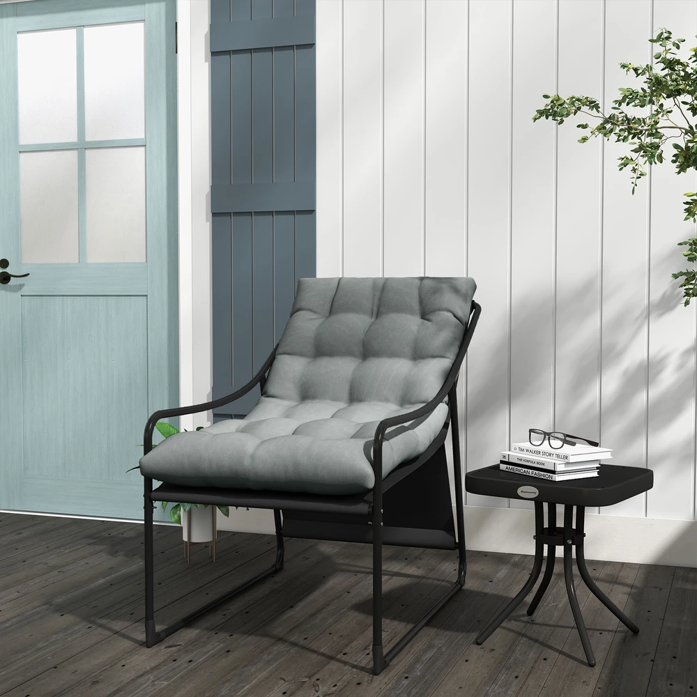 Aosom Lauko lounge kėdė, storas paminkštinimas, nerūdijančio plieno rėmas, 62 x 110 x 88 cm, pilka / juoda