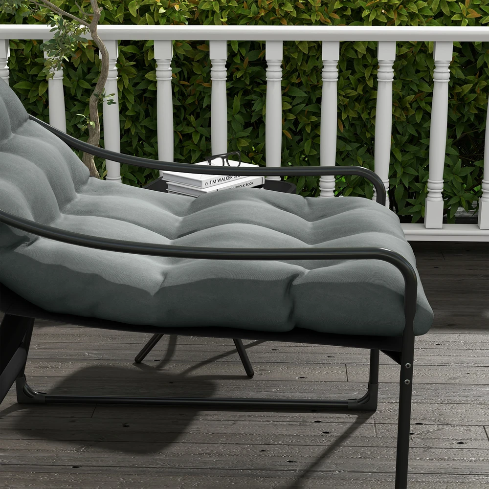 Aosom Lauko lounge kėdė, storas paminkštinimas, nerūdijančio plieno rėmas, 62 x 110 x 88 cm, pilka / juoda