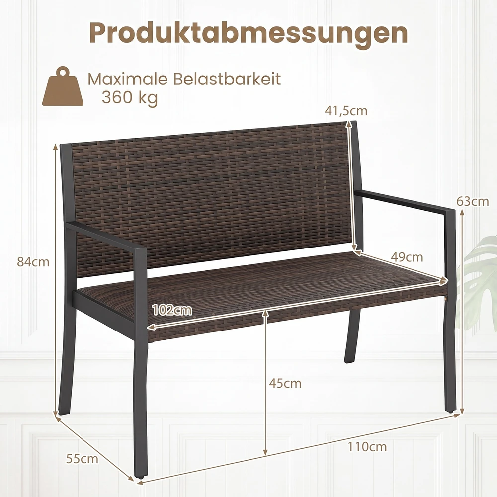 Promotion Lauko loveseat sofa, rudos spalvos, PE rotangas