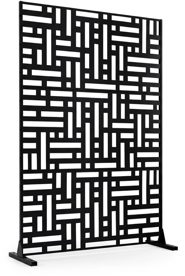 Promotion Lauko privatumo sienelė su žaliuziniu raštu, metalinė, juoda, 120 x 40 x 183 cm