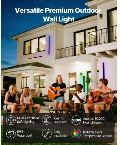VEVOR Lauko sieninis šviestuvas, 2 vnt., RGB, 100 cm, 2700K-6000K