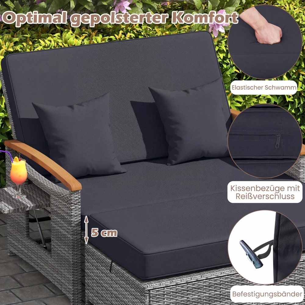 Promotion Lauko sofa su pufu ir daiktadėže, 2 vietų, juoda