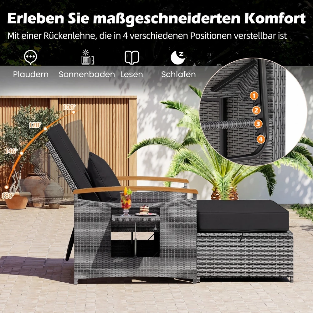 Promotion Lauko sofa su pufu ir daiktadėže, 2 vietų, juoda