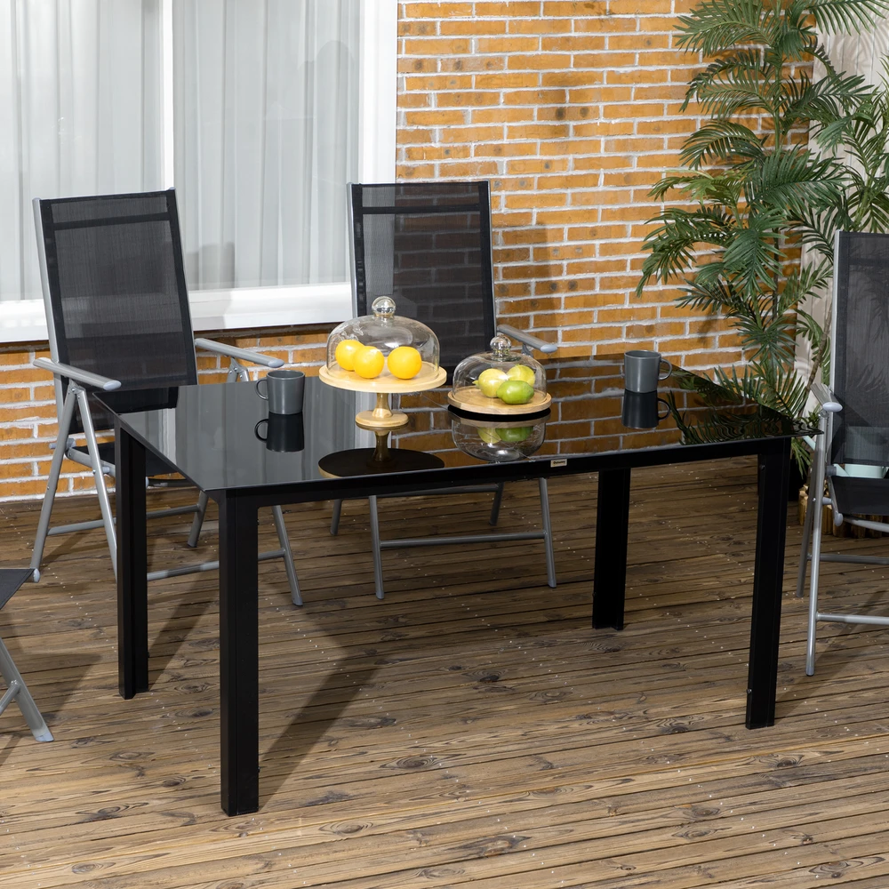 Aosom Lauko stalas 6 asmenims, juodas, 150 x 90 x 74 cm, grūdintas stiklas
