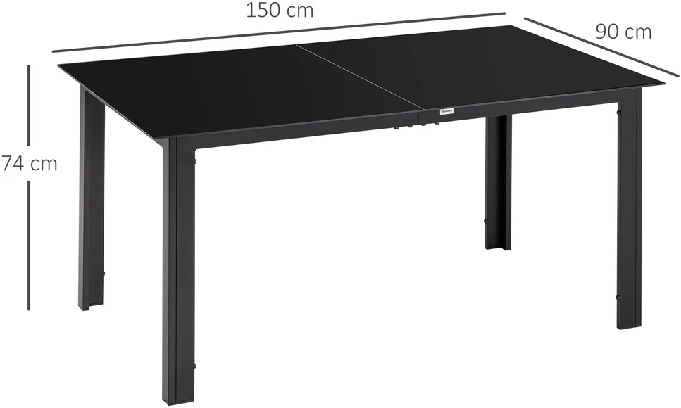 Aosom Lauko stalas 6 asmenims, juodas, 150 x 90 x 74 cm, grūdintas stiklas