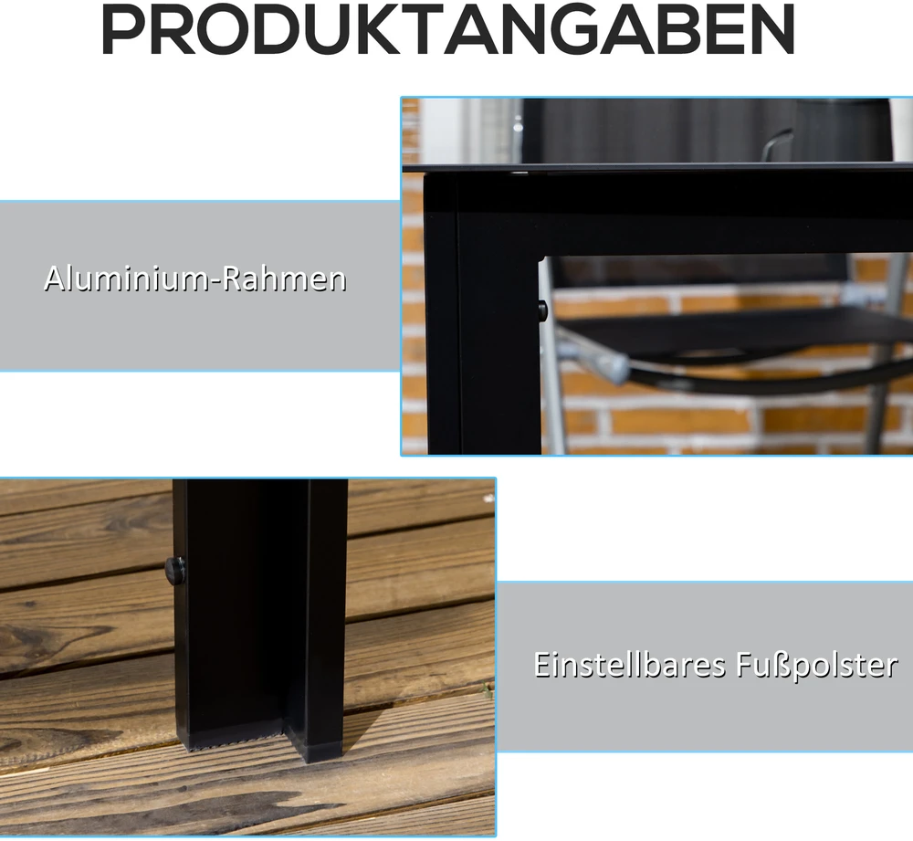 Aosom Lauko stalas 6 asmenims, juodas, 150 x 90 x 74 cm, grūdintas stiklas