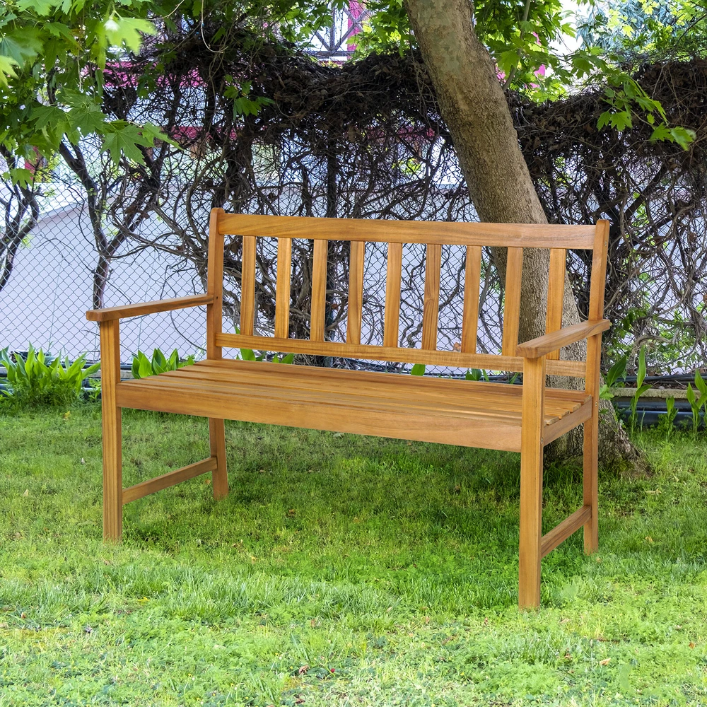 Promotion Lauko suolas 2 asmenims su atlošu, akacijos mediena, natūrali, 122 x 56 x 86 cm