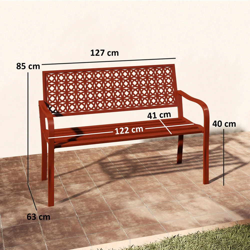 Aosom Lauko suoliukas iš plieno, raudonas, 2 vietų, 127 x 63 x 85 cm