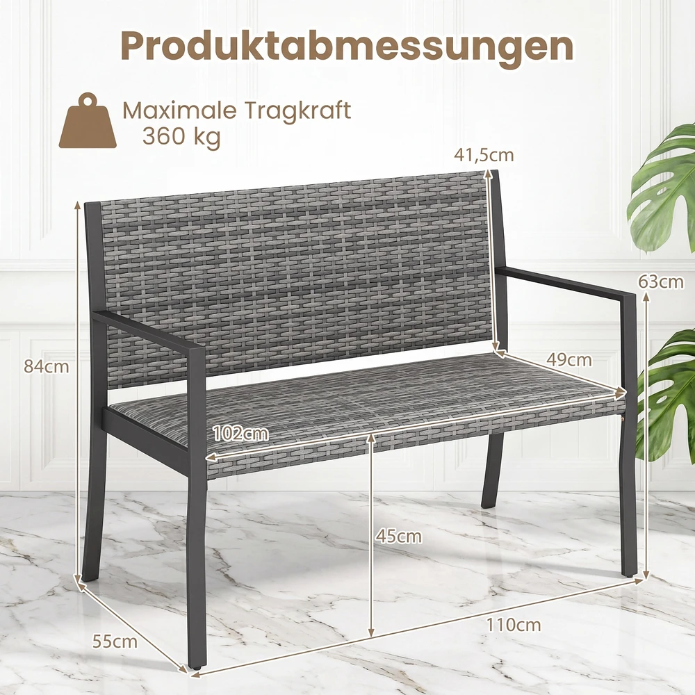 Promotion Lauko suoliukas iš rotango, pilkas, 2 vietų, 110 x 55 x 84 cm
