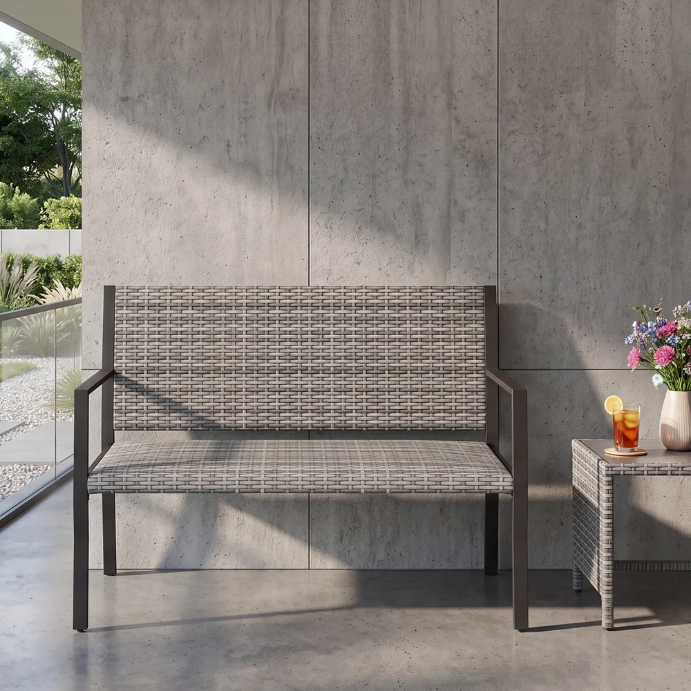 Promotion Lauko suoliukas iš rotango, pilkas, 2 vietų, 110 x 55 x 84 cm