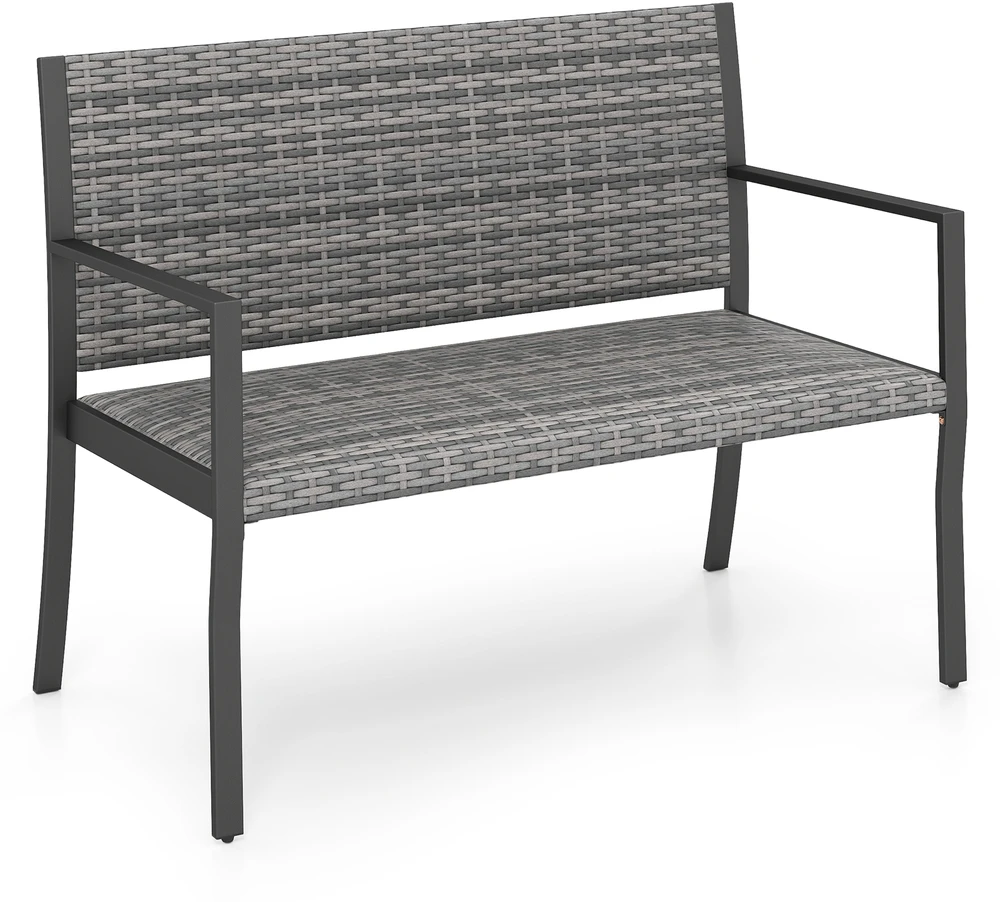 Promotion Lauko suoliukas iš rotango, pilkas, 2 vietų, 110 x 55 x 84 cm
