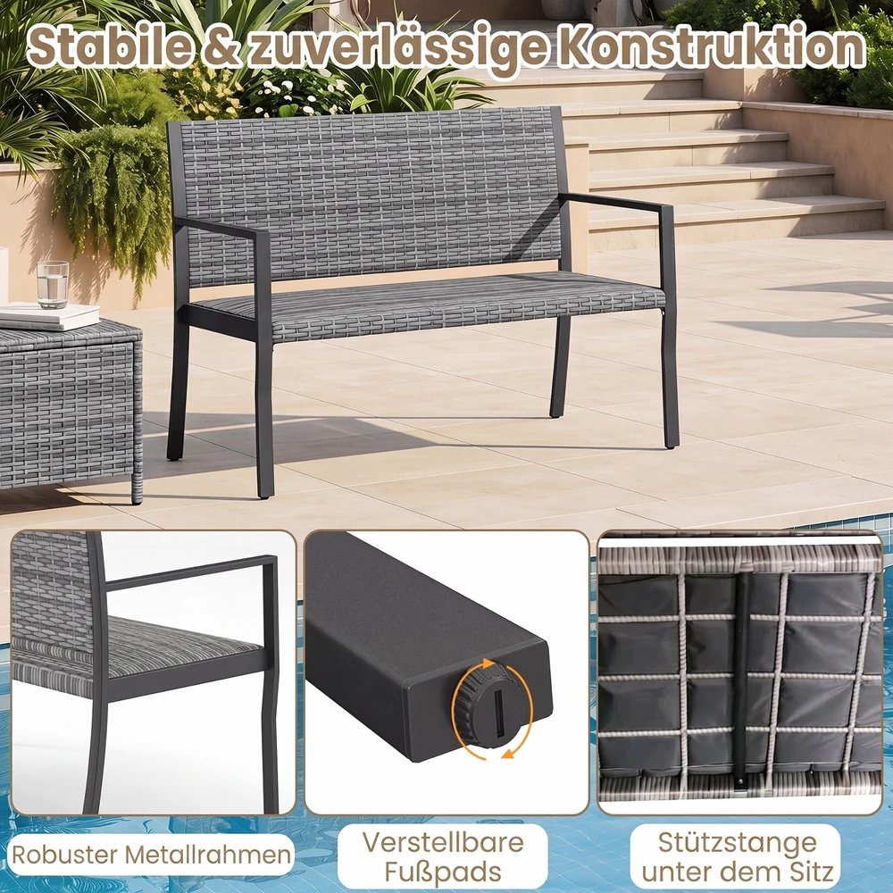 Promotion Lauko suoliukas iš rotango, pilkas, 2 vietų, 110 x 55 x 84 cm