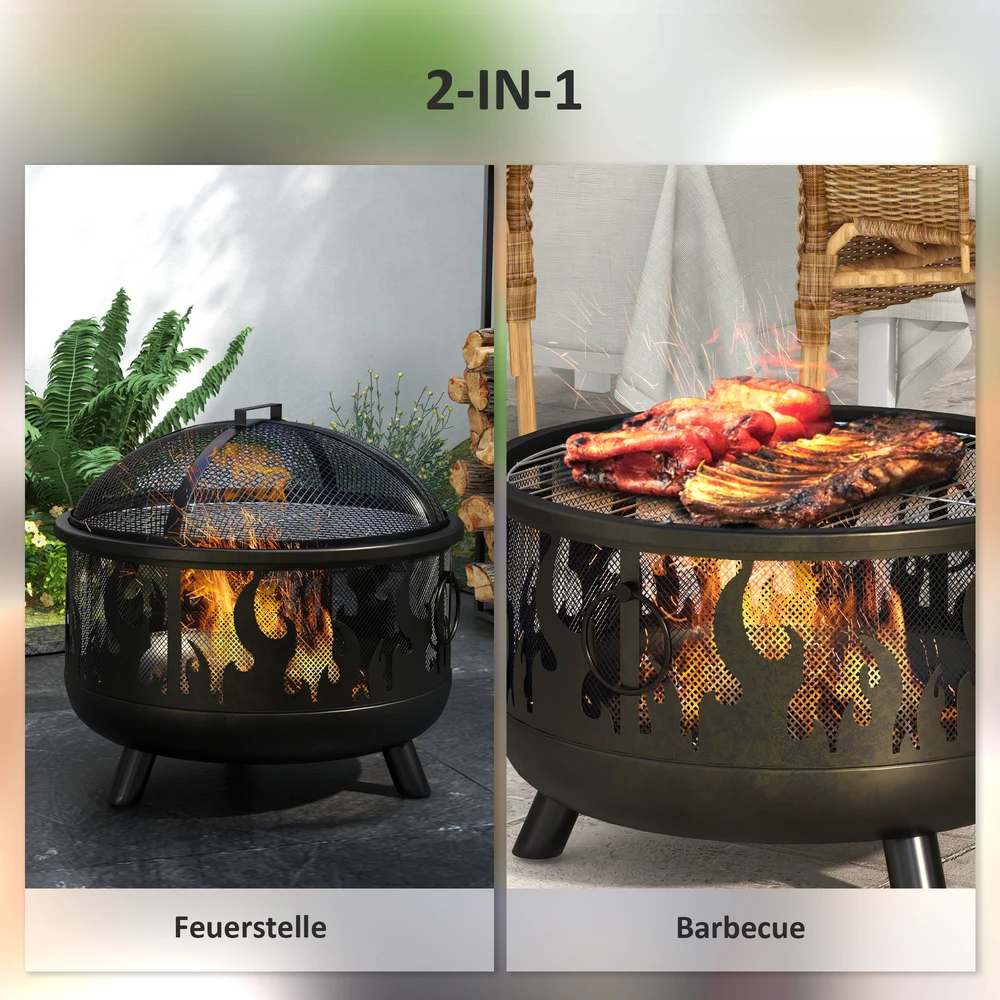 Aosom Lauko ugniavietė su grotelėmis, 61 cm, juoda