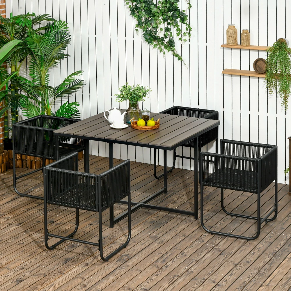 Lauko baldų komplektas Koduva Lauko valgomojo baldų komplektas, 5 dalių, pilkas, poliratano, su pagalvėlėmis, 110 x 110 x 75 cm