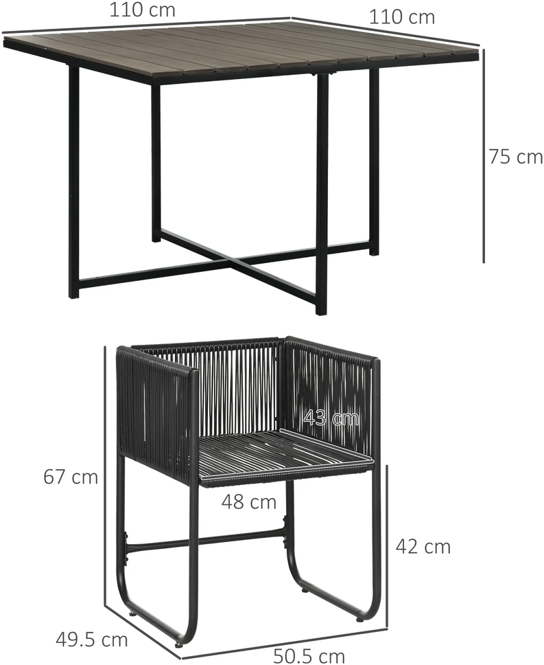 Lauko baldų komplektas Koduva Lauko valgomojo baldų komplektas, 5 dalių, pilkas, poliratano, su pagalvėlėmis, 110 x 110 x 75 cm