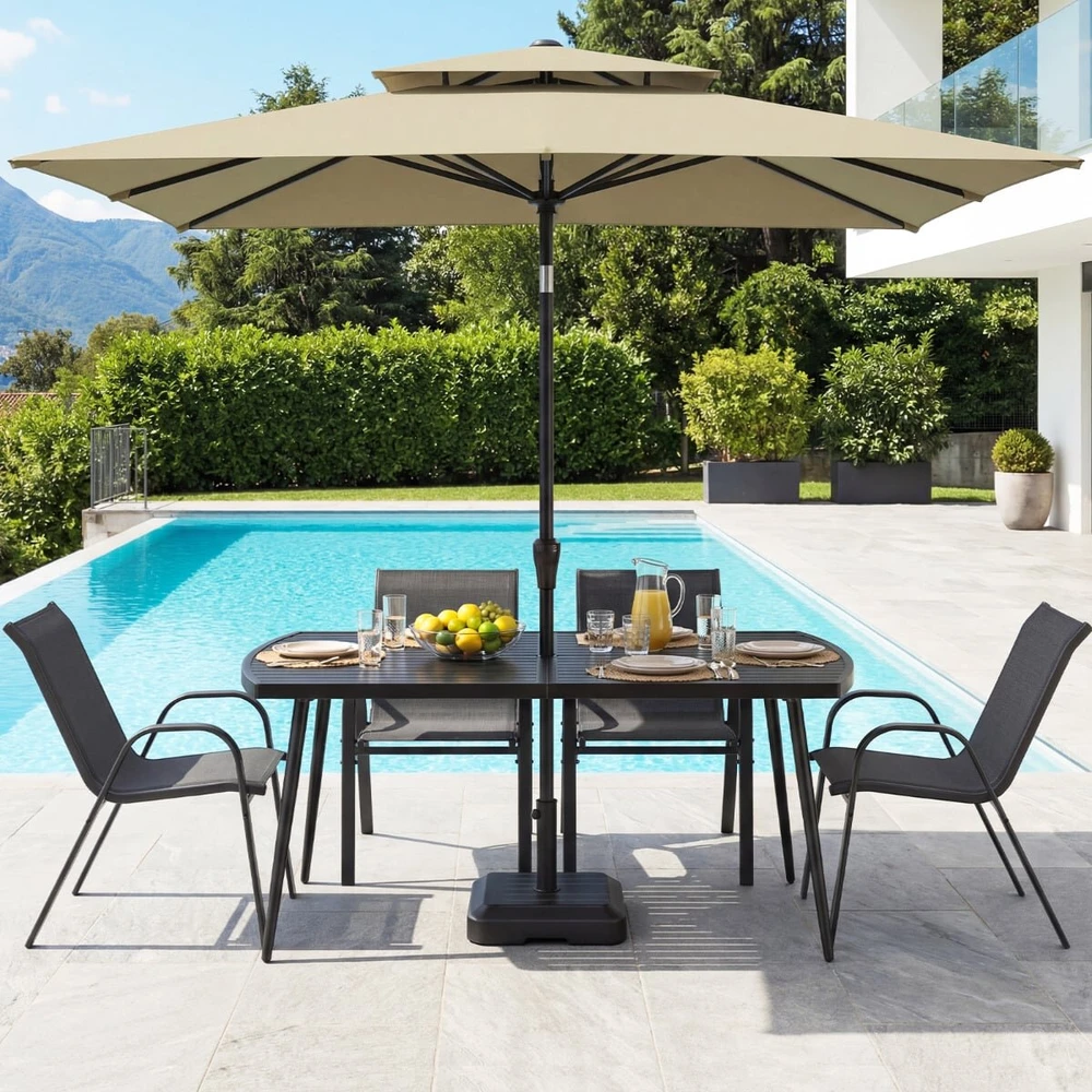 Promotion Lauko valgomojo stalas, metalas, juodas, 160 x 90 x 74 cm, anga skėčiui 4 cm