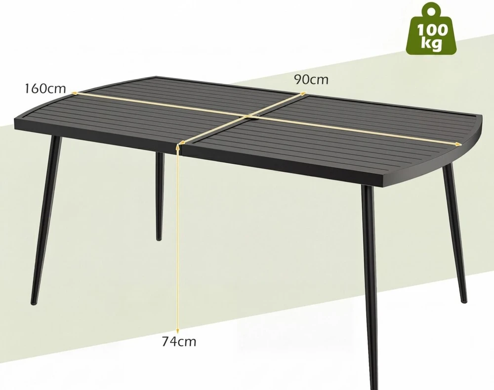 Promotion Lauko valgomojo stalas, metalas, juodas, 160 x 90 x 74 cm, anga skėčiui 4 cm