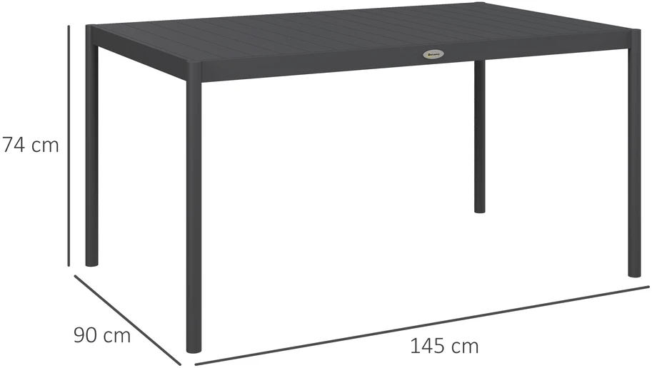Aosom Lauko valgomojo stalas, tamsiai pilkas, aliuminis, 145 x 90 x 74 cm