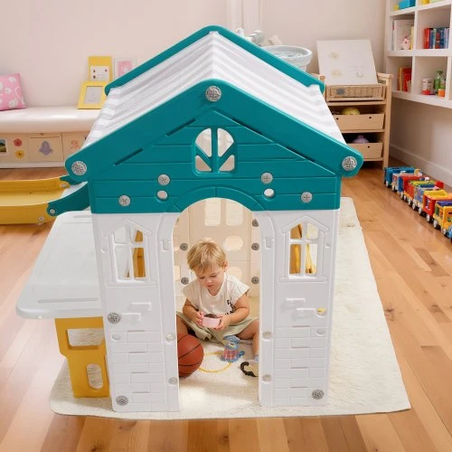 Koduva Lauko žaidimų namelis vaikams VEVOR LY-2889G su čiuožykla, HDPE plastikas, 187 x 151 x 111 cm