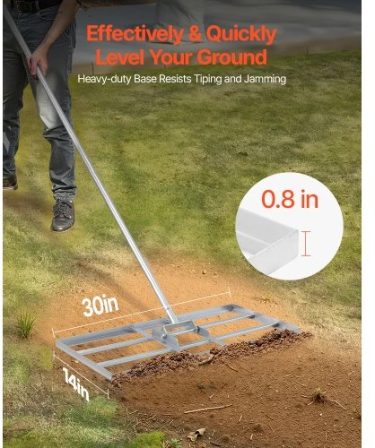 VEVOR Lawn leveling rake, sidabrinis, carbon steel, LJY9012