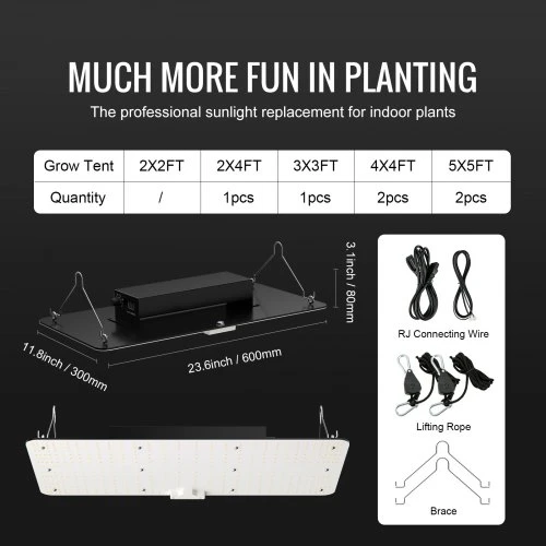 VEVOR LED augalų lempa 200W PGL-G1, pilno spektro, reguliuojama, aliuminis, 30 x 60 x 12 cm