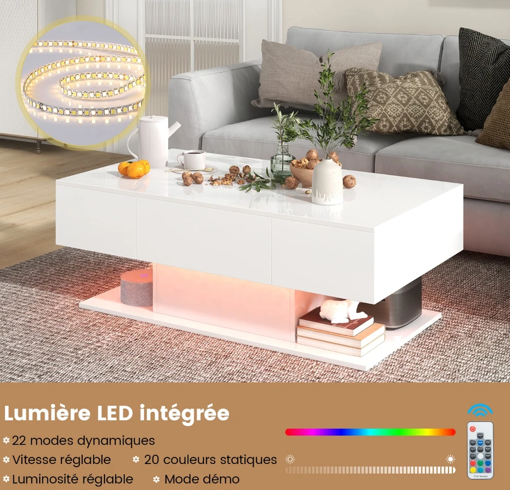 Promotion LED kavos staliukas 110x60x40 cm baltas spalvos