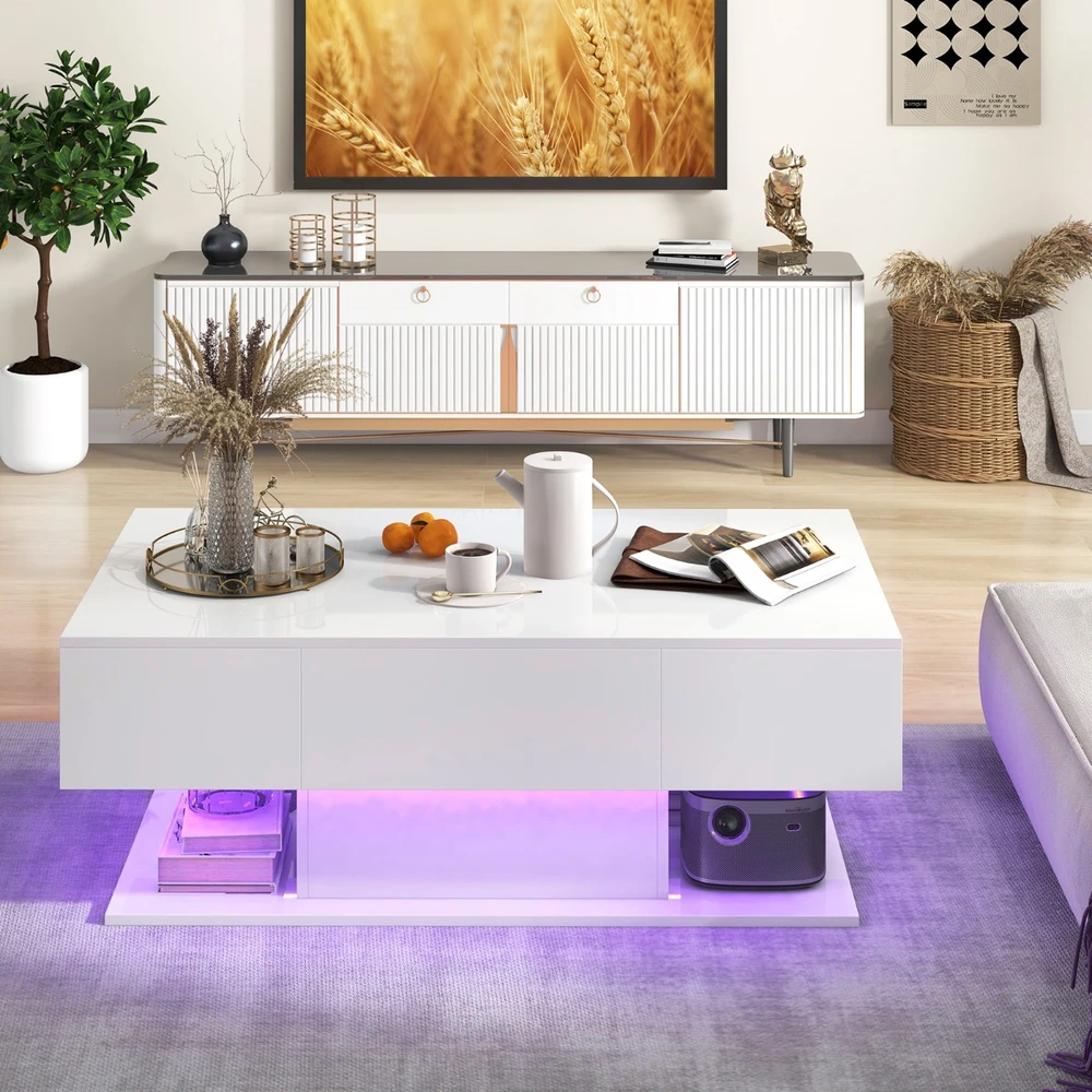 Promotion LED kavos staliukas 110x60x40 cm baltas spalvos