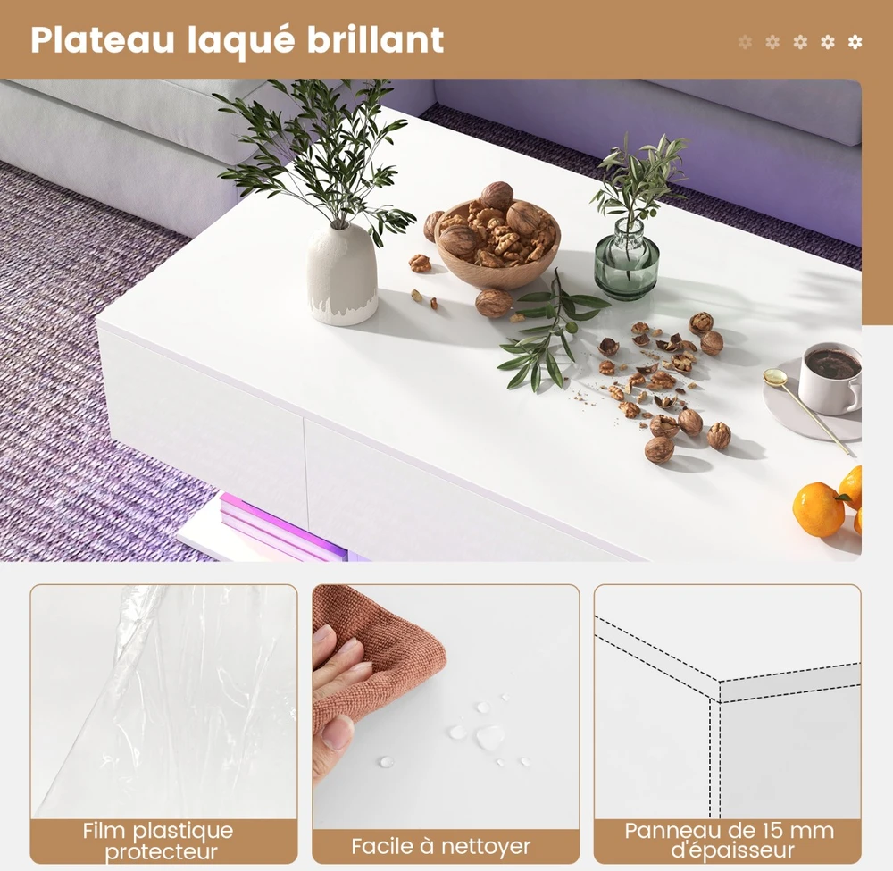 Promotion LED kavos staliukas 110x60x40 cm baltas spalvos
