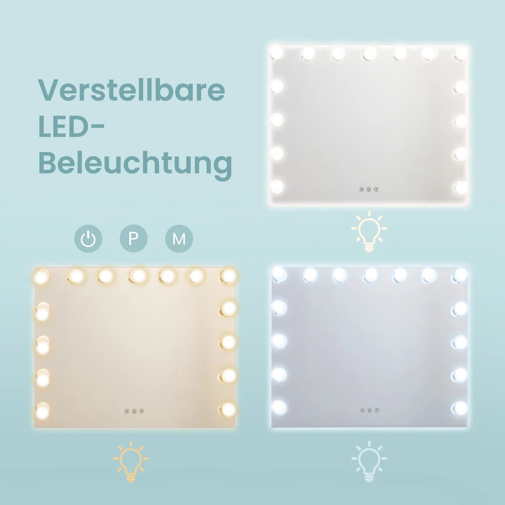 Koduva LED kosmetinis veidrodis su 15 lemputių, 10x didinimu, baltas, 10 x 62,5 x 45,8 cm