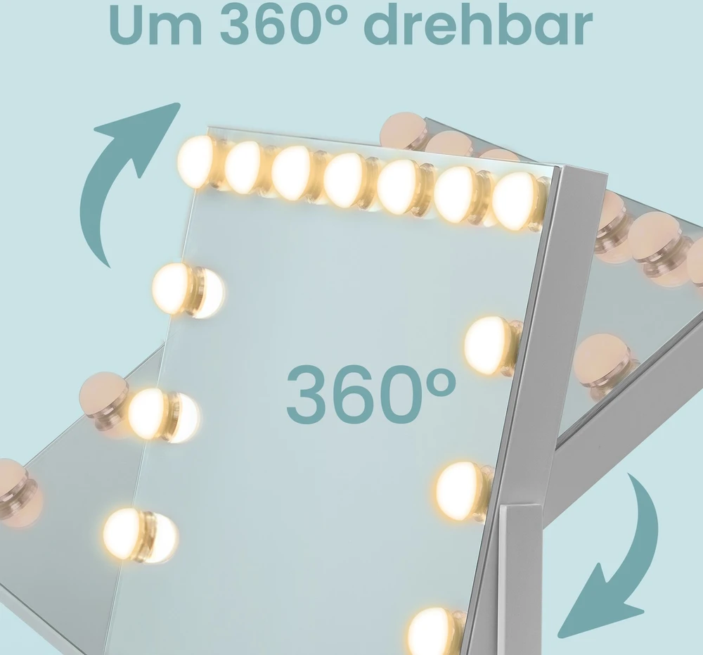 Koduva LED kosmetinis veidrodis su 15 lemputių, 10x didinimu, baltas, 10 x 62,5 x 45,8 cm