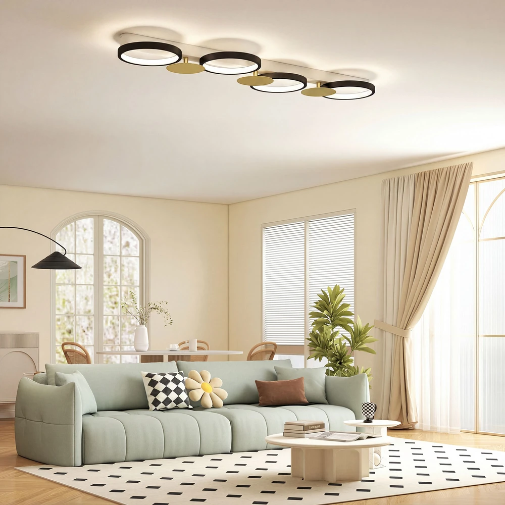 Aosom LED lubinis šviestuvas, 38 W, 1500 lm, 3000K-6500K, juodas auksinis, 100 cm