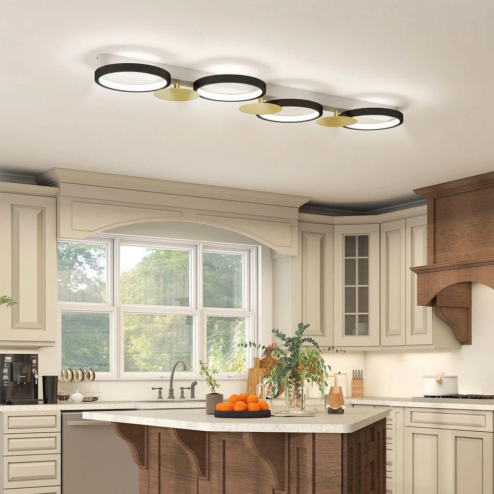 Aosom LED lubinis šviestuvas, 38 W, 1500 lm, 3000K-6500K, juodas auksinis, 100 cm
