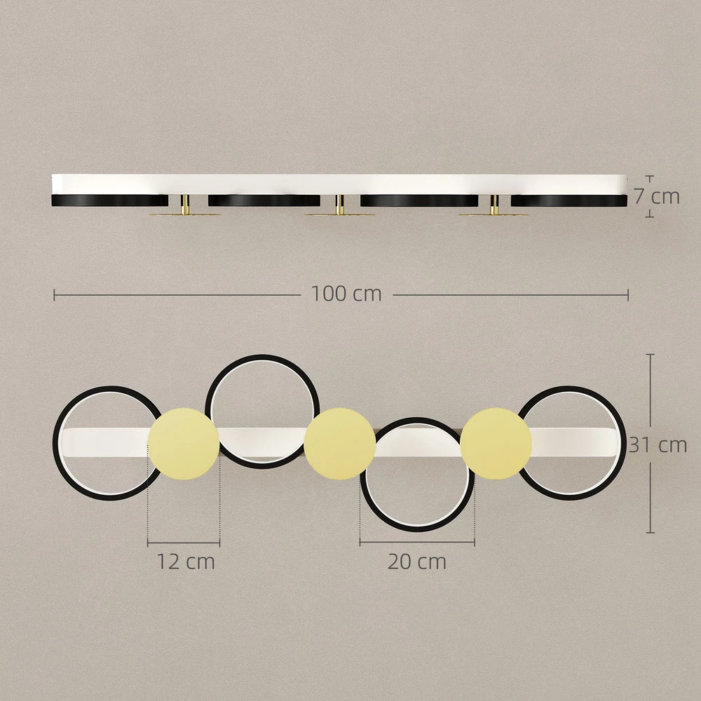 Aosom LED lubinis šviestuvas, 38 W, 1500 lm, 3000K-6500K, juodas auksinis, 100 cm